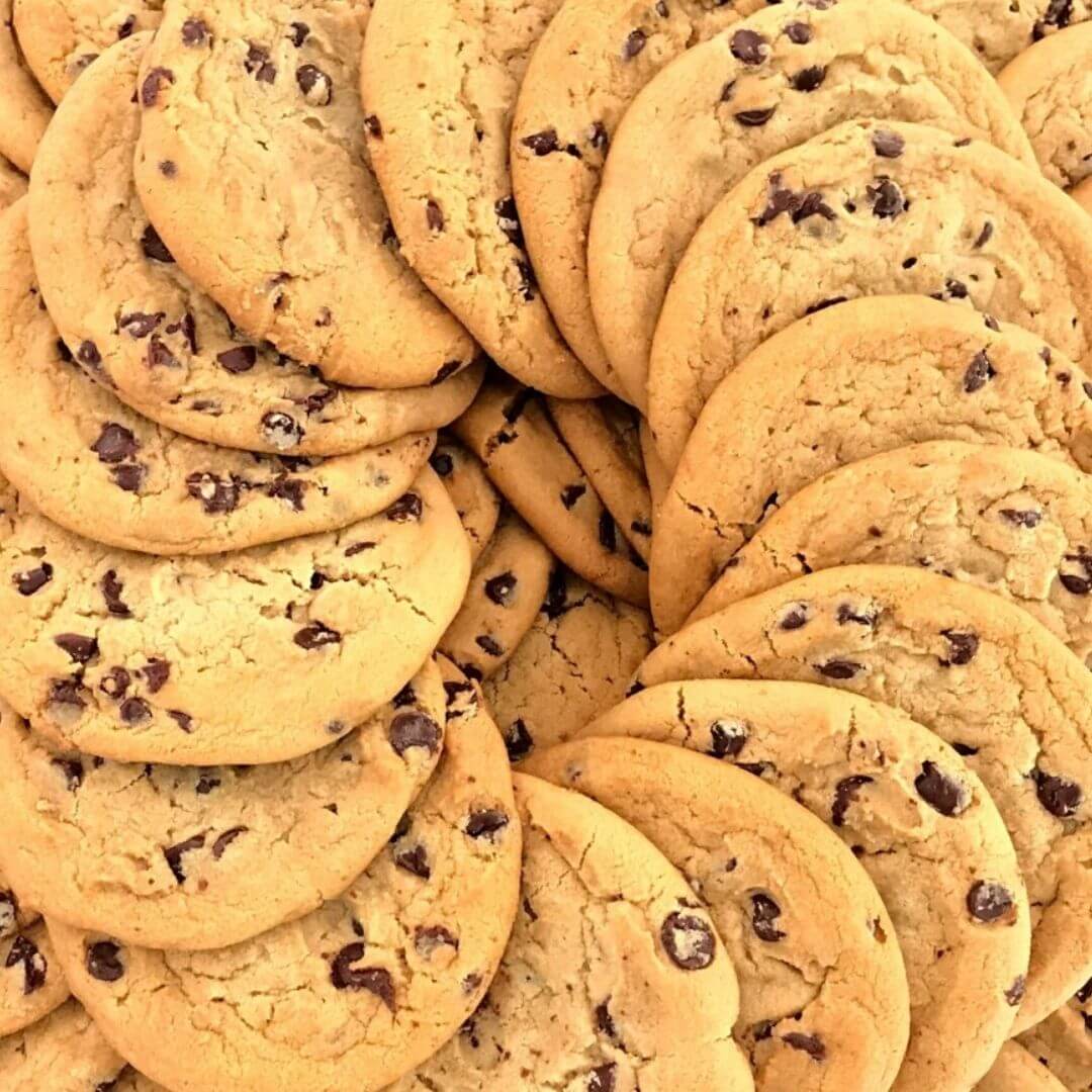 A platter of chocolate chip cookies